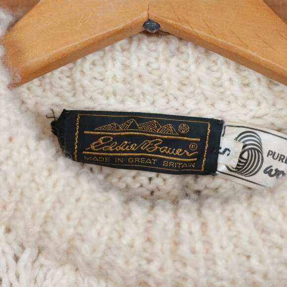 Vintage 80s Eddie Bauer 100% Wool Cable Knit Fisherman Sweater - Women's SM - Picture 4 of 7